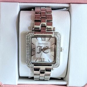 New Juicy Couture Classic Squared Face Bling Silver-Tone Watch